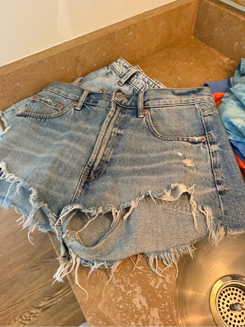 Zara Light Blue Denim Shorts with Distressed Trim